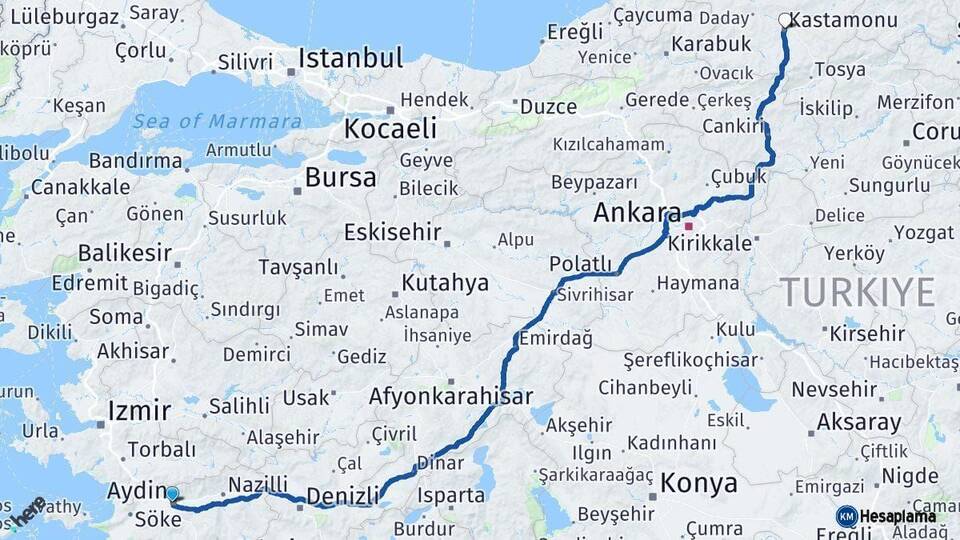 Aydın Kastamonu Arası Kaç Km - Yol Haritası