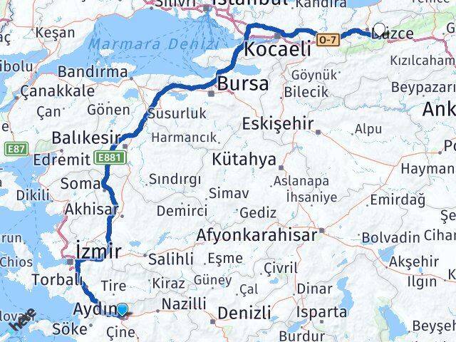 Aydın Kaynaşlı Düzce Arası Kaç Km - Yol Haritası