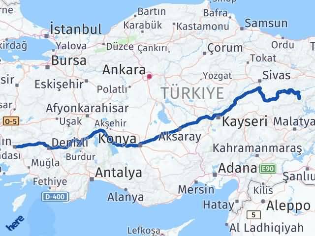 Aydın Kemaliye Erzincan Arası Kaç Km - Yol Haritası