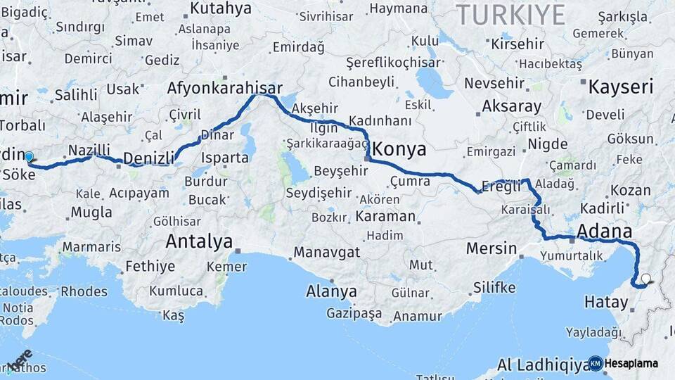 Aydın Kırıkhan Hatay Arası Kaç Km - Yol Haritası