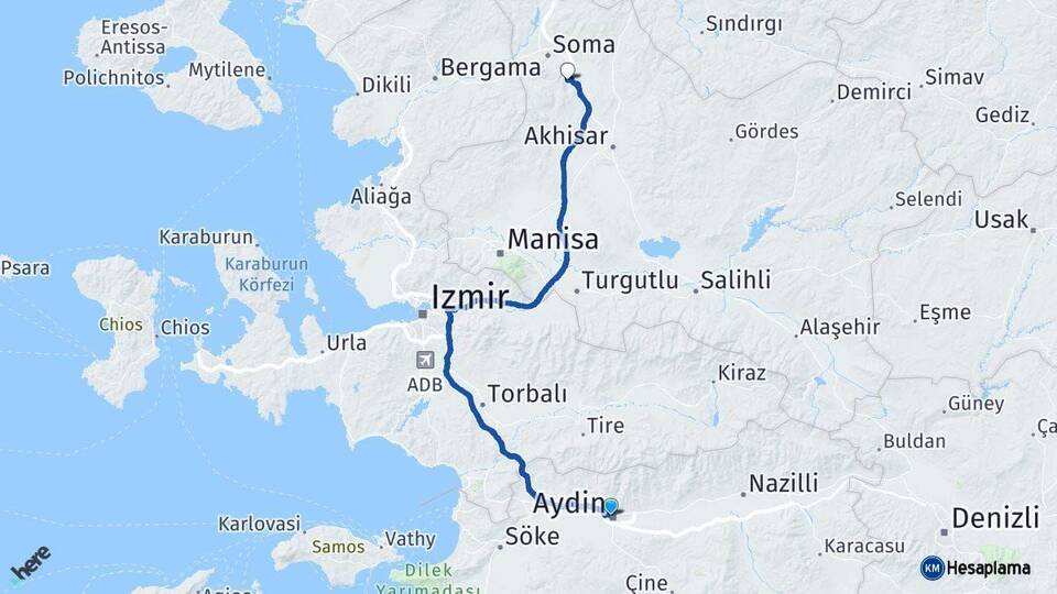 Aydın Kırkağaç Manisa Arası Kaç Km - Yol Haritası
