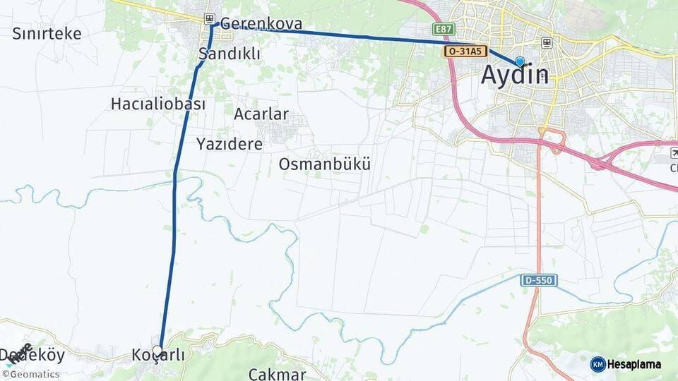 Aydın Koçarlı Arası Kaç Km - Yol Haritası