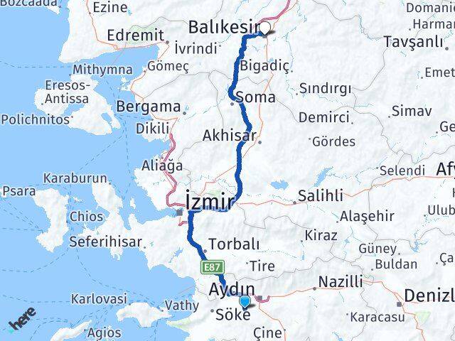 Aydın Koçarlı Balıkesir Arası Kaç Km - Yol Haritası