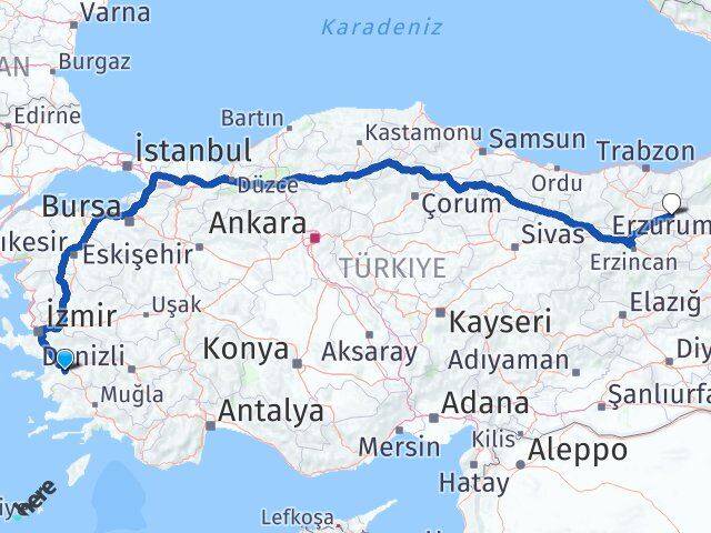 Aydın Koçarlı Bayburt Arası Kaç Km - Yol Haritası