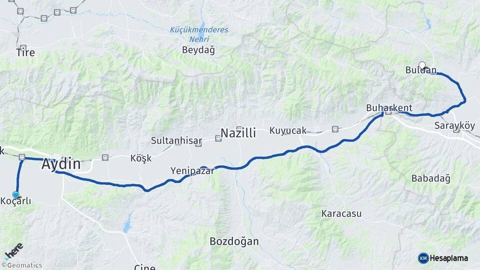Aydın Koçarlı Buldan Denizli Arası Kaç Km - Yol Haritası