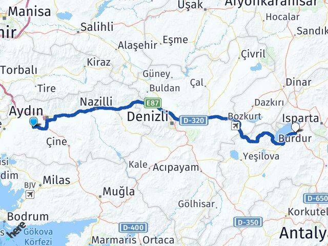 Aydın Koçarlı Burdur Arası Kaç Km - Yol Haritası