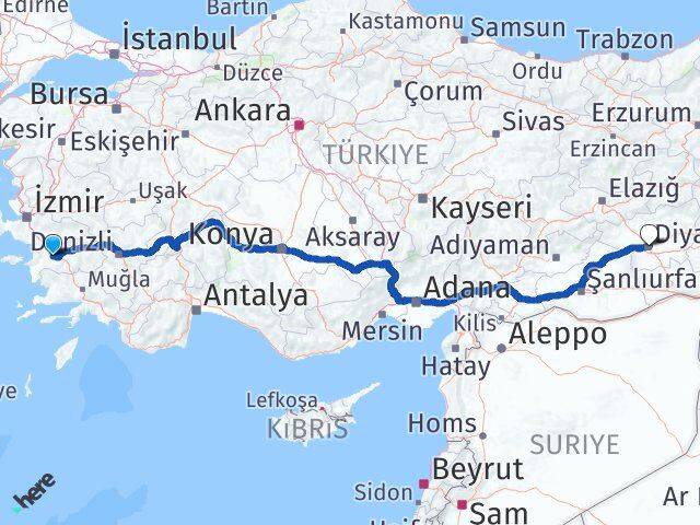 Aydın Koçarlı Diyarbakır Arası Kaç Km - Yol Haritası