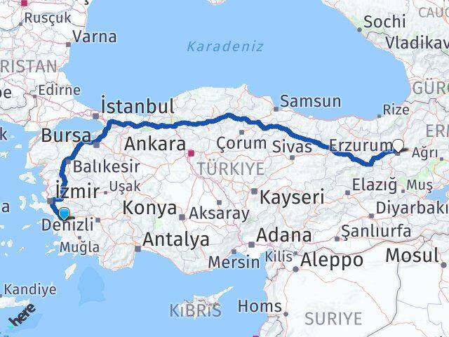Aydın Koçarlı Erzurum Arası Kaç Km - Yol Haritası