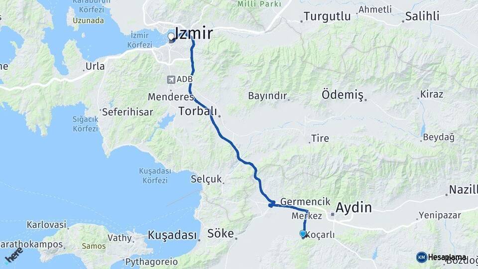 Aydın Koçarlı İzmir Arası Kaç Km - Yol Haritası