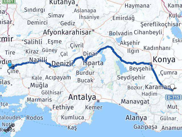 Aydın Koçarlı Karaman Arası Kaç Km - Yol Haritası