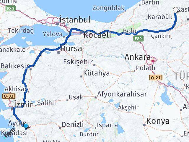 Aydın Koçarlı Kastamonu Arası Kaç Km - Yol Haritası