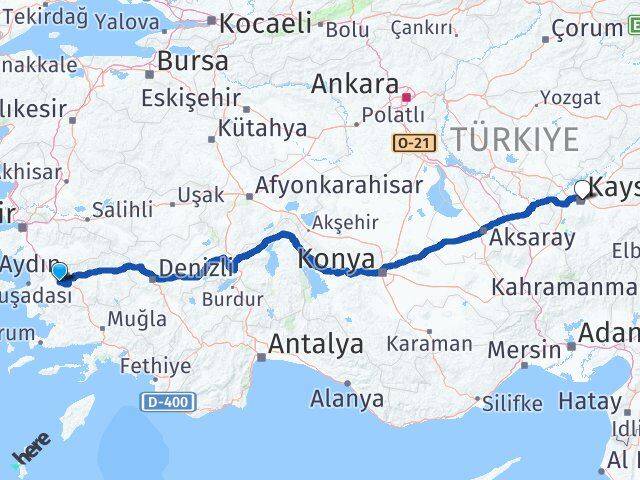 Aydın Koçarlı Kayseri Arası Kaç Km - Yol Haritası