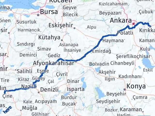 Aydın Koçarlı Kırıkkale Arası Kaç Km - Yol Haritası