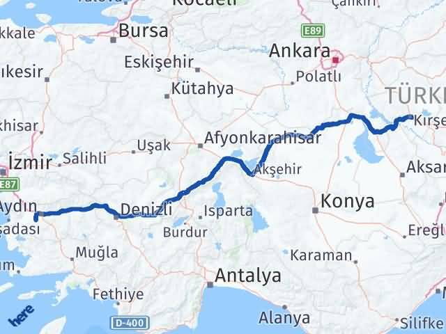Aydın Koçarlı Kırşehir Arası Kaç Km - Yol Haritası