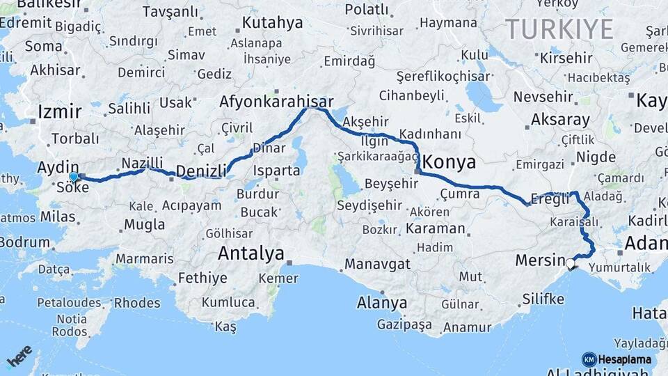 Aydın Koçarlı Mersin Arası Kaç Km - Yol Haritası