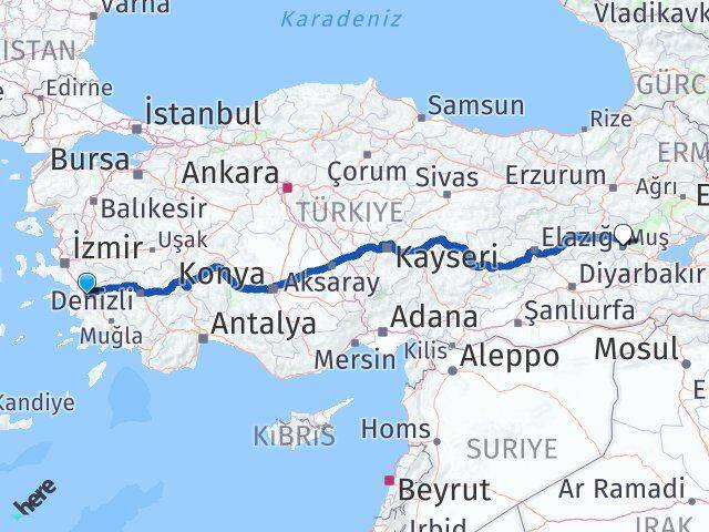 Aydın Koçarlı Muş Arası Kaç Km - Yol Haritası