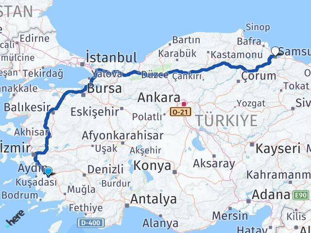 Aydın Koçarlı Samsun Arası Kaç Km - Yol Haritası