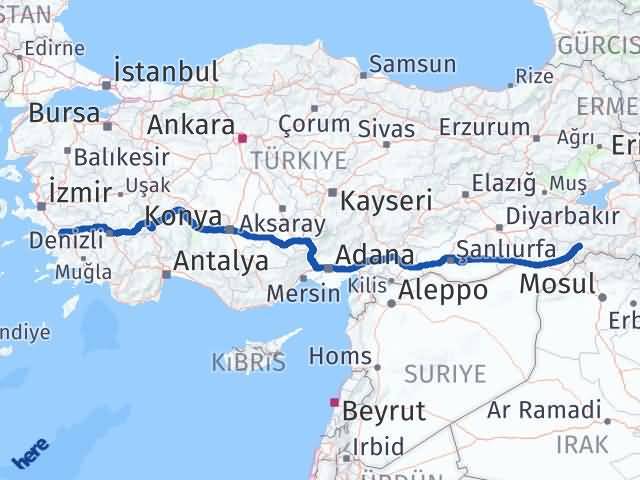 Aydın Koçarlı Şırnak Arası Kaç Km - Yol Haritası
