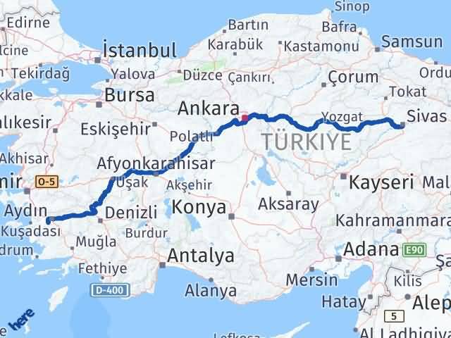 Aydın Koçarlı Sivas Arası Kaç Km - Yol Haritası
