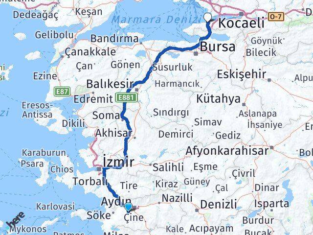 Aydın Koçarlı Yalova Arası Kaç Km - Yol Haritası
