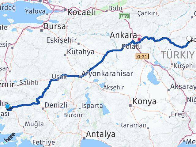 Aydın Koçarlı Yozgat Arası Kaç Km - Yol Haritası