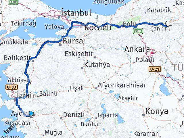 Aydın Korgun Çankırı Arası Kaç Km - Yol Haritası