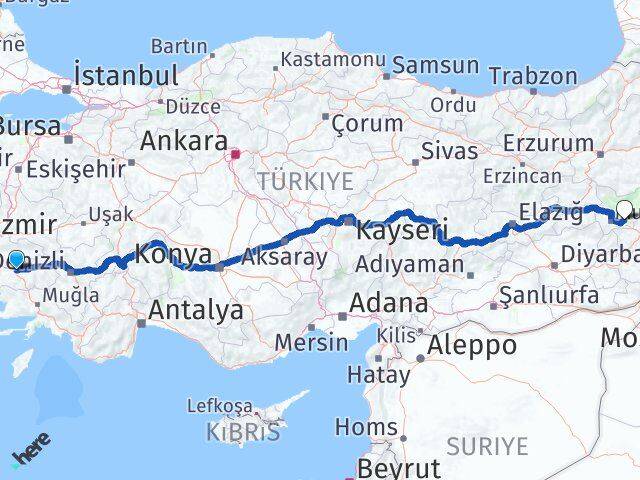 Aydın Korkut Muş Arası Kaç Km - Yol Haritası