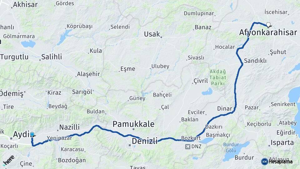 Aydın Köşk Afyonkarahisar Arası Kaç Km - Yol Haritası