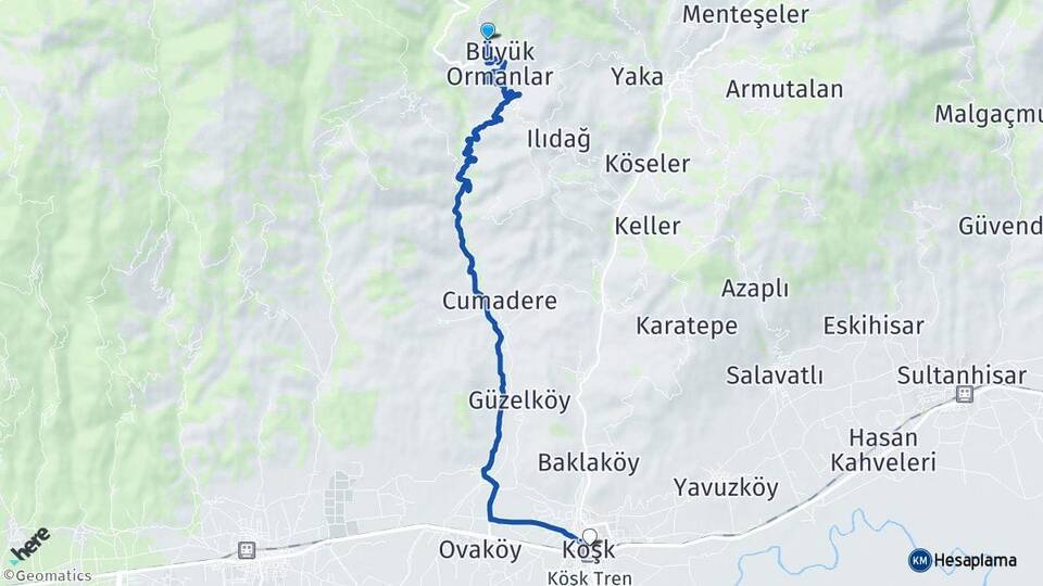 Akçaköy Köşk Arası Kaç Km - Yol Tarifi