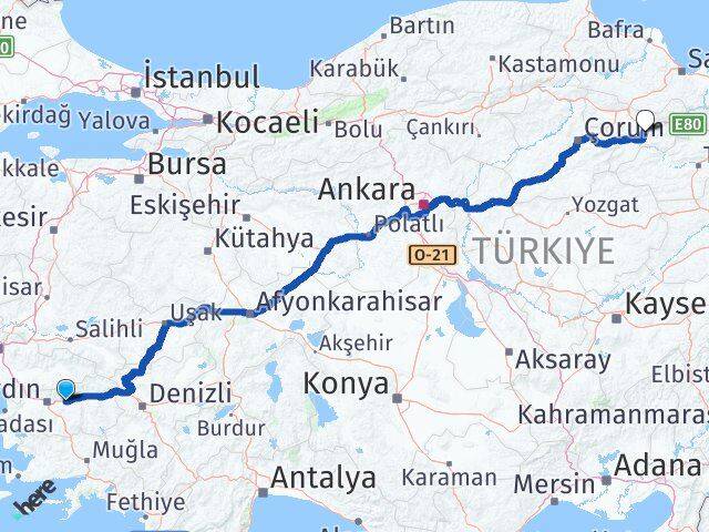 Aydın Köşk Amasya Arası Kaç Km - Yol Haritası