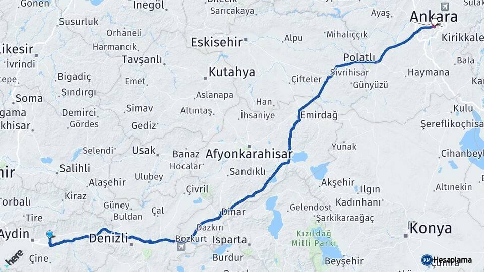 Aydın Köşk Ankara Arası Kaç Km - Yol Haritası