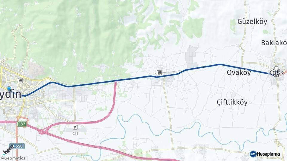 Aydın Köşk Arası Kaç Km - Yol Haritası