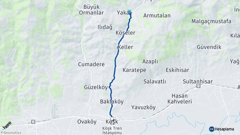Başçayır Köşk Arası Kaç Km - Yol Tarifi