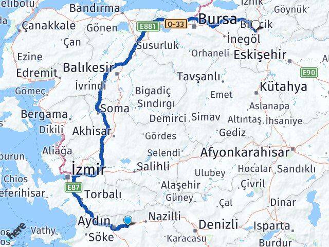 Aydın Köşk Bilecik Arası Kaç Km - Yol Haritası
