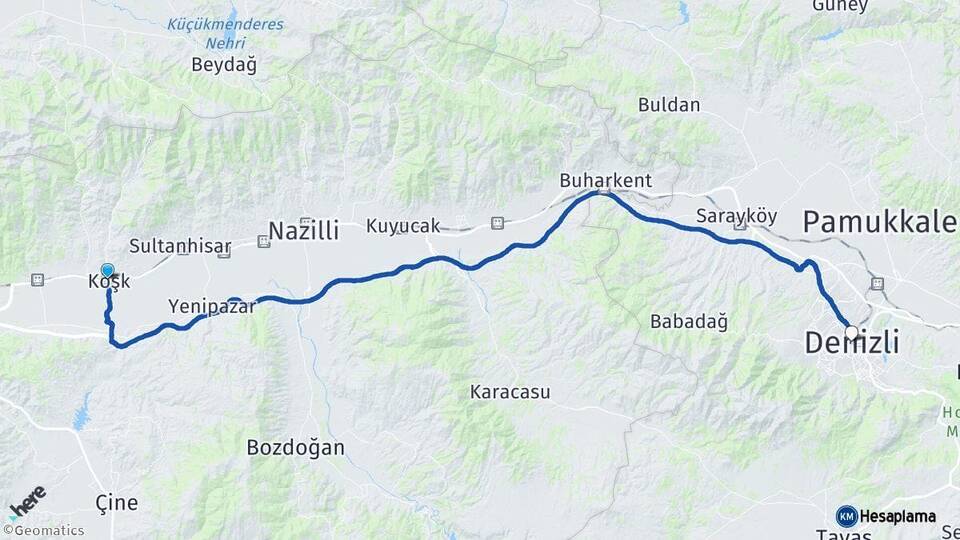 Aydın Köşk Denizli Arası Kaç Km - Yol Haritası