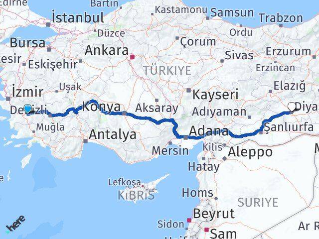 Aydın Köşk Diyarbakır Arası Kaç Km - Yol Haritası