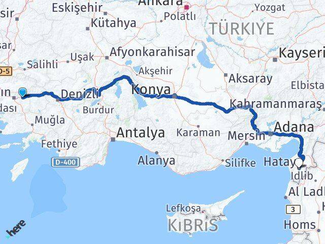 Aydın Köşk Hatay Arası Kaç Km - Yol Haritası