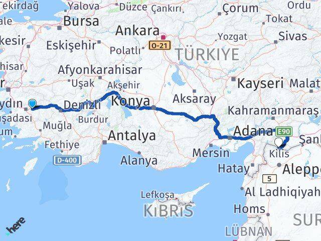 Aydın Köşk Kilis Arası Kaç Km - Yol Haritası