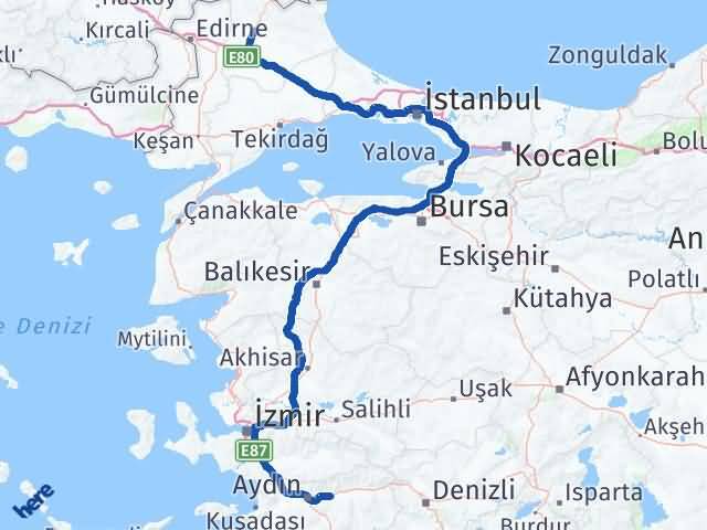 Aydın Köşk Kırklareli Arası Kaç Km - Yol Haritası