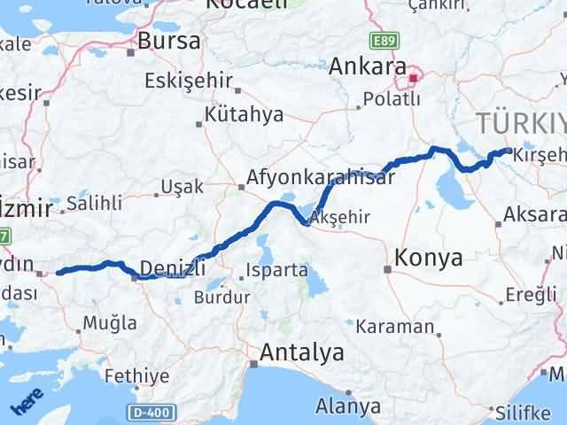 Aydın Köşk Kırşehir Arası Kaç Km - Yol Haritası