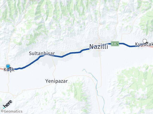 Aydın Köşk Kuyucak Arası Kaç Km - Yol Haritası