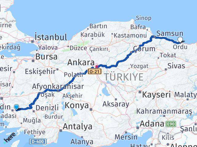 Aydın Köşk Ordu Arası Kaç Km - Yol Haritası