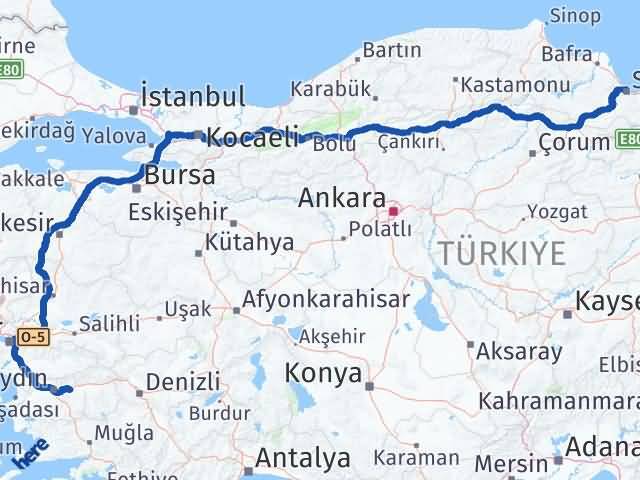 Aydın Köşk Samsun Arası Kaç Km - Yol Haritası