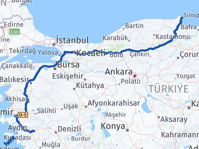Aydın Köşk Sinop Arası Kaç Km - Yol Haritası