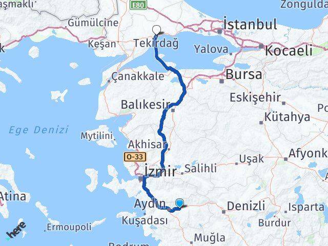 Aydın Köşk Tekirdağ Arası Kaç Km - Yol Haritası