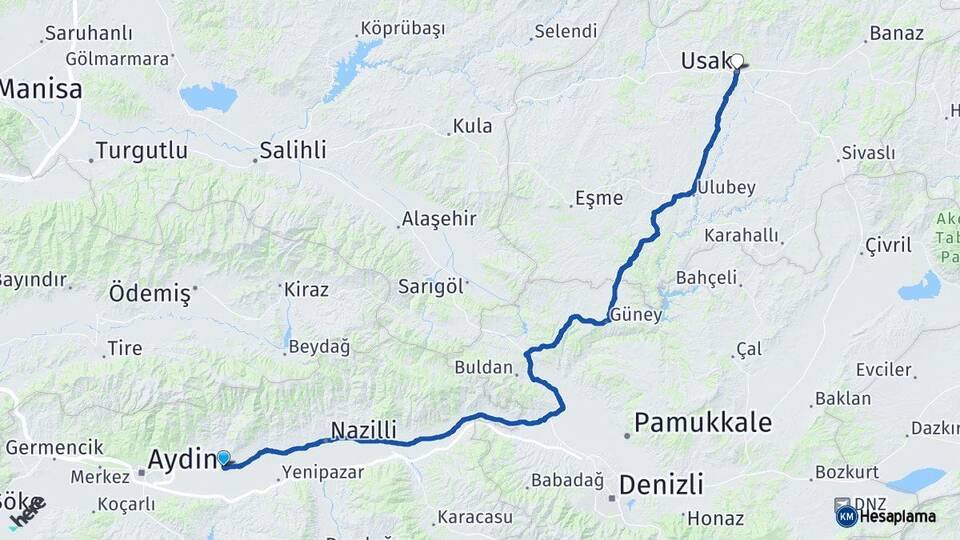 Aydın Köşk Uşak Arası Kaç Km - Yol Haritası