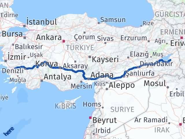 Aydın Köşk Van Arası Kaç Km - Yol Haritası