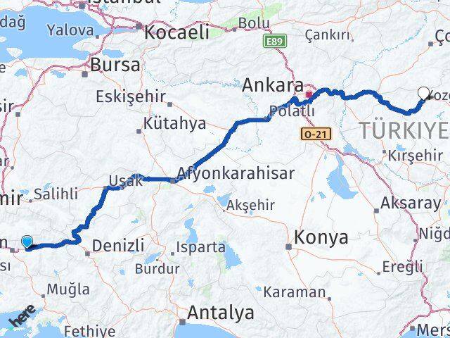 Aydın Köşk Yozgat Arası Kaç Km - Yol Haritası