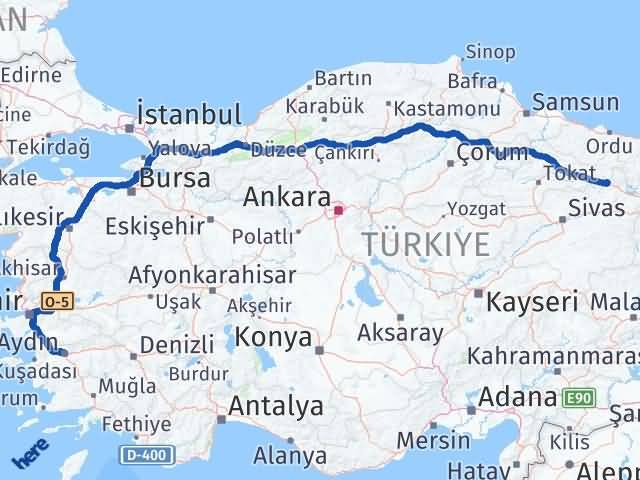 Aydın Koyulhisar Sivas Arası Kaç Km - Yol Haritası