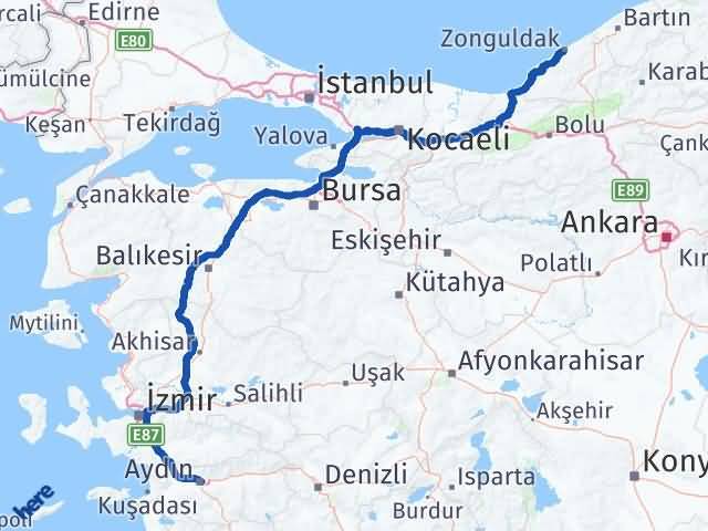 Aydın Kozlu Zonguldak Arası Kaç Km - Yol Haritası